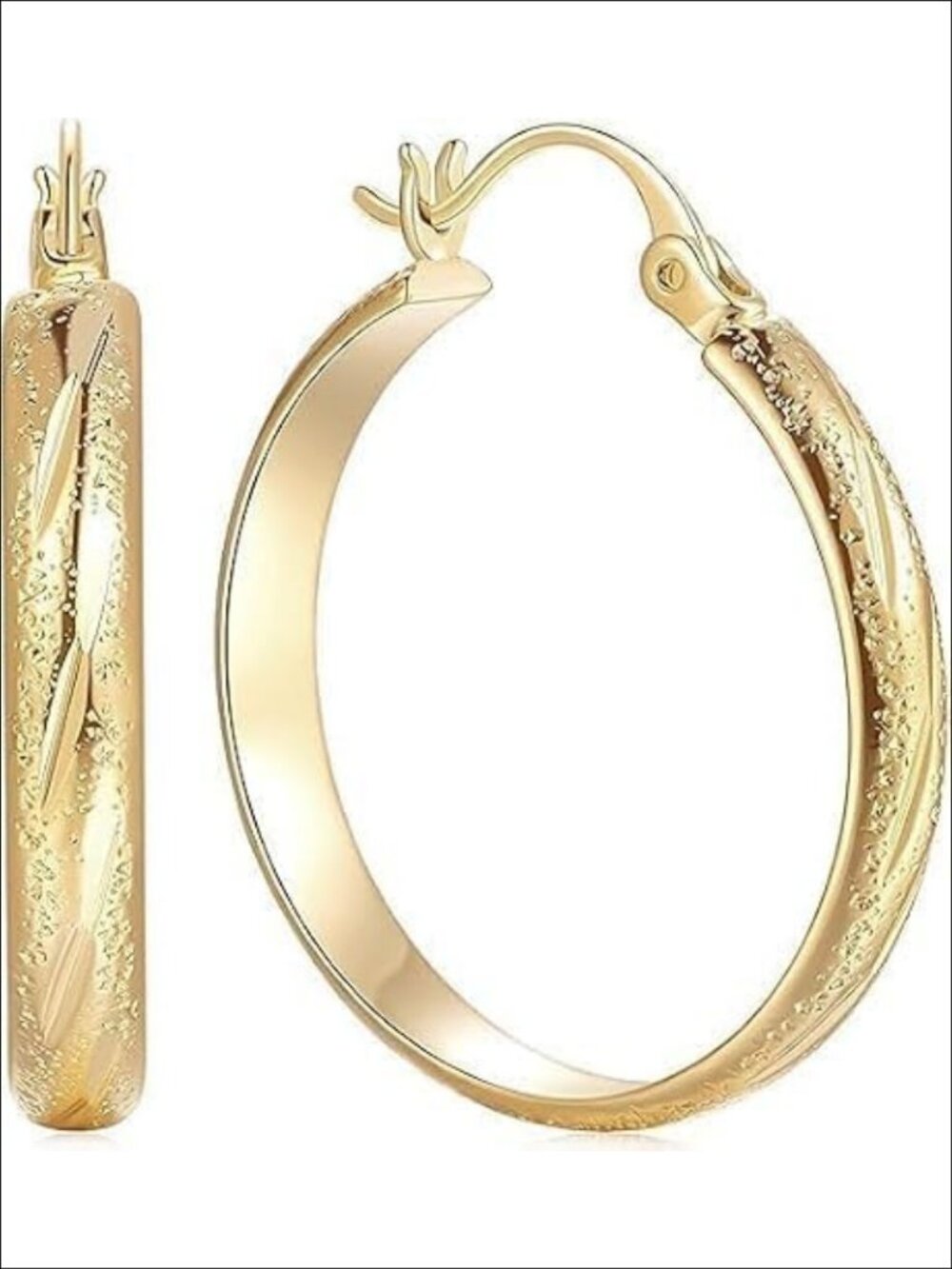 Gold Plated Hoop Earrings for Women with Etched Detailing